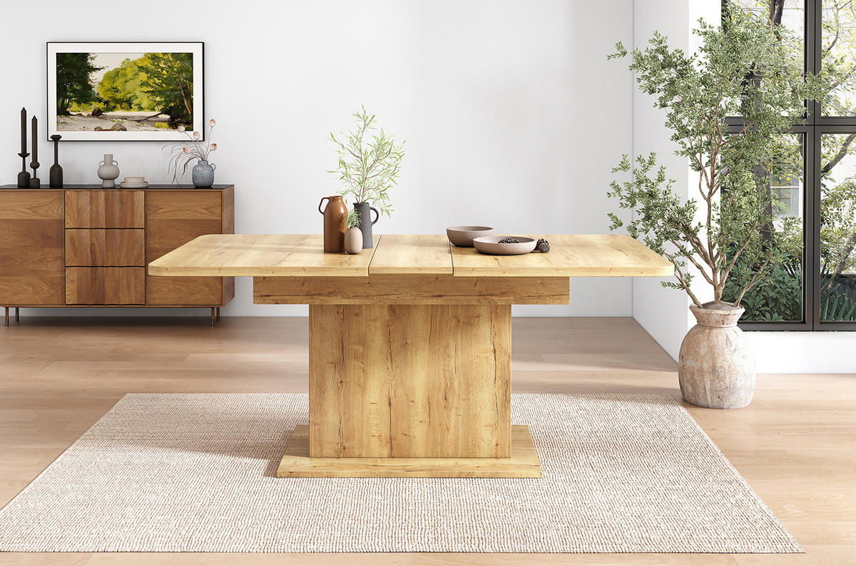 JEDILNA miza 110/130/70/75 cm raztegljiva s sredinskim podstavkom in prostorom za shranjevanje, Naravna - naravne barve, leseni material (130/70/75cm) - Redom