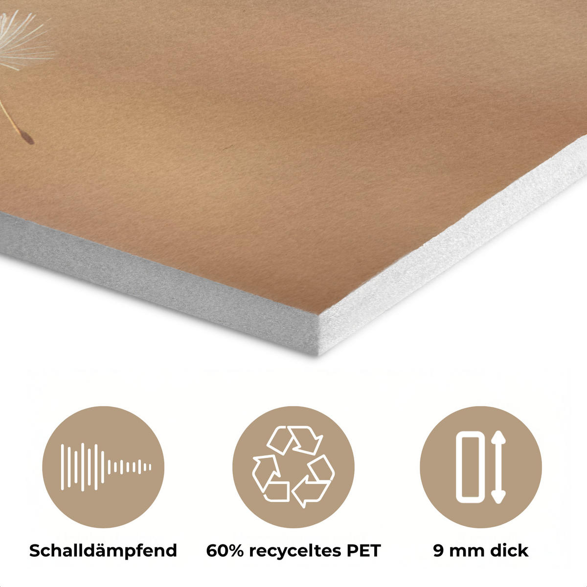 AKUSTIKBILD Löwenzahn - Beige - Natur - Blume Akustikpaneele 90x60 cm - Hellbraun, Kunststoff (90/60/0.9cm) - MuchoWow