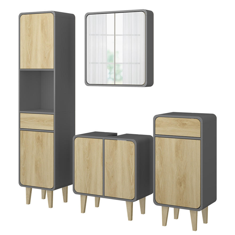 BADRUMSMÖBELSET Arla Antracit/ek 4 delar Antracit, Ekfärgad 61/60/30 cm
