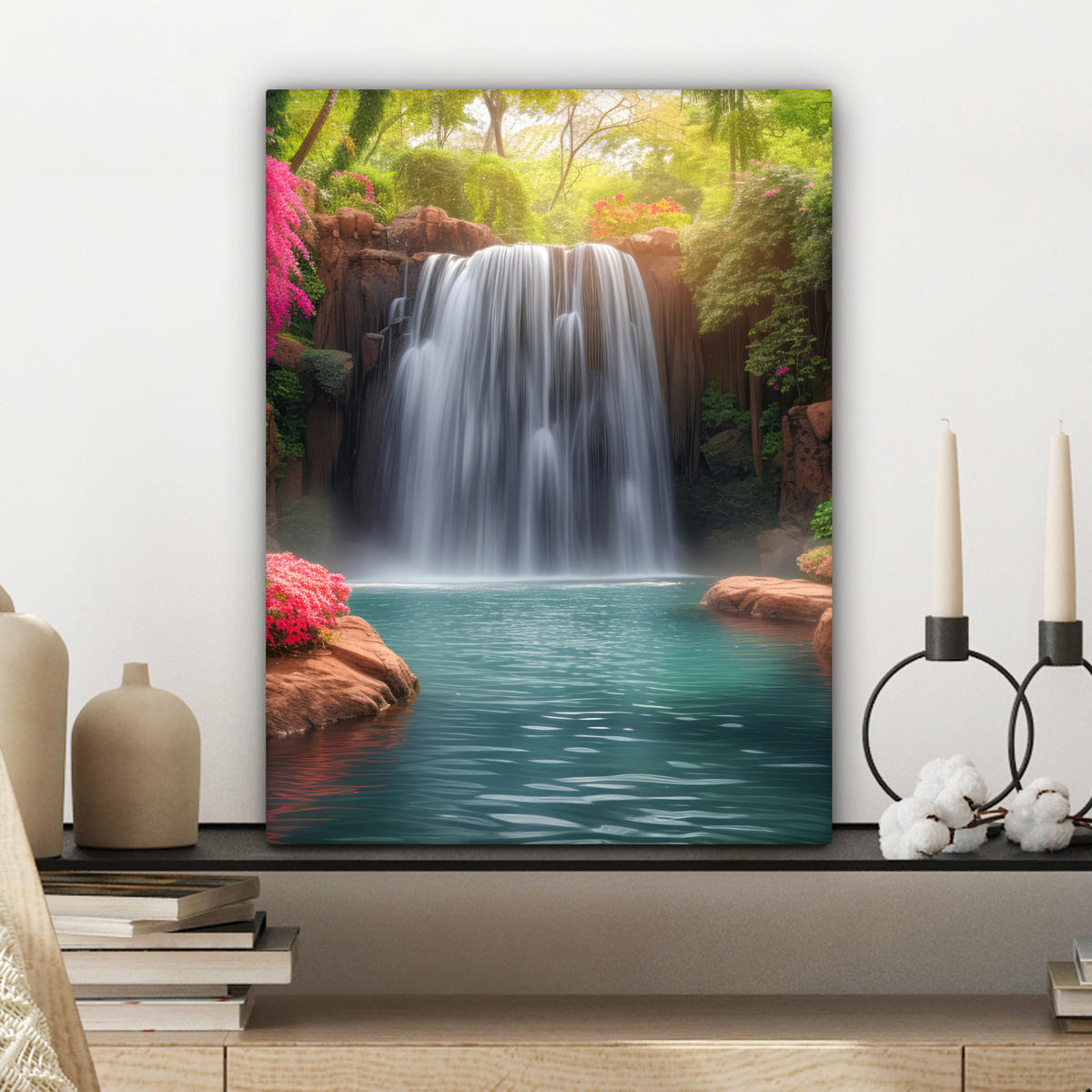LEINWANDBILD Wasserfall - Natur - Pflanzen - Dschungel - Wasser Room Decor 30x40 cm - Grün, Textil (30/40cm) - MuchoWow