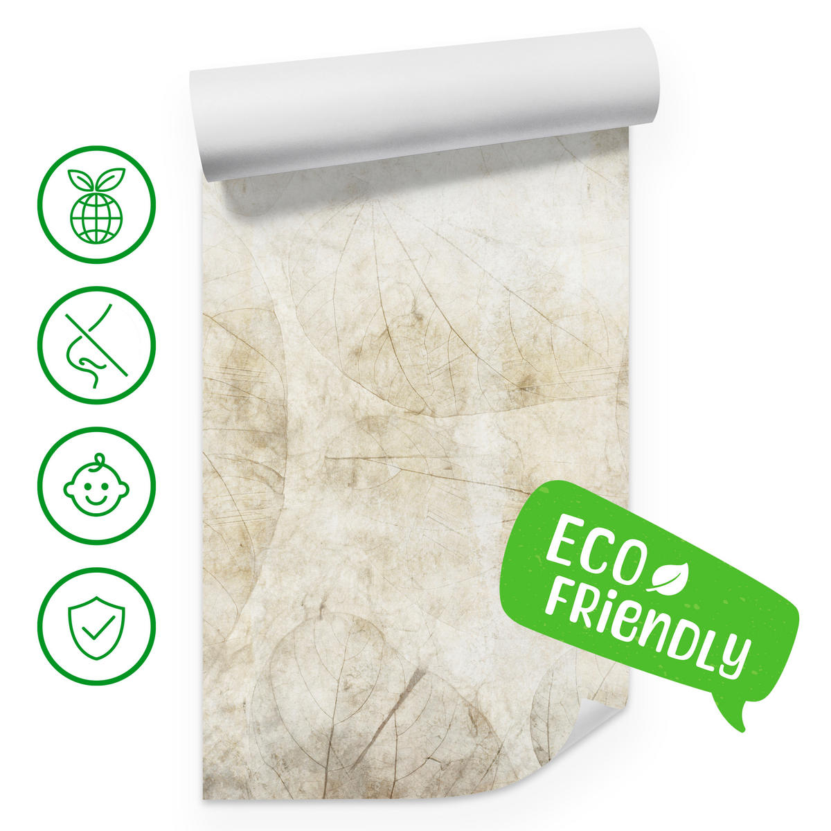 FOTOTAPETE für Badezimmer Blätter Beton Abstraktion Retro 450x315 - Beige/Grau, Papier (450/315cm) - Muralo