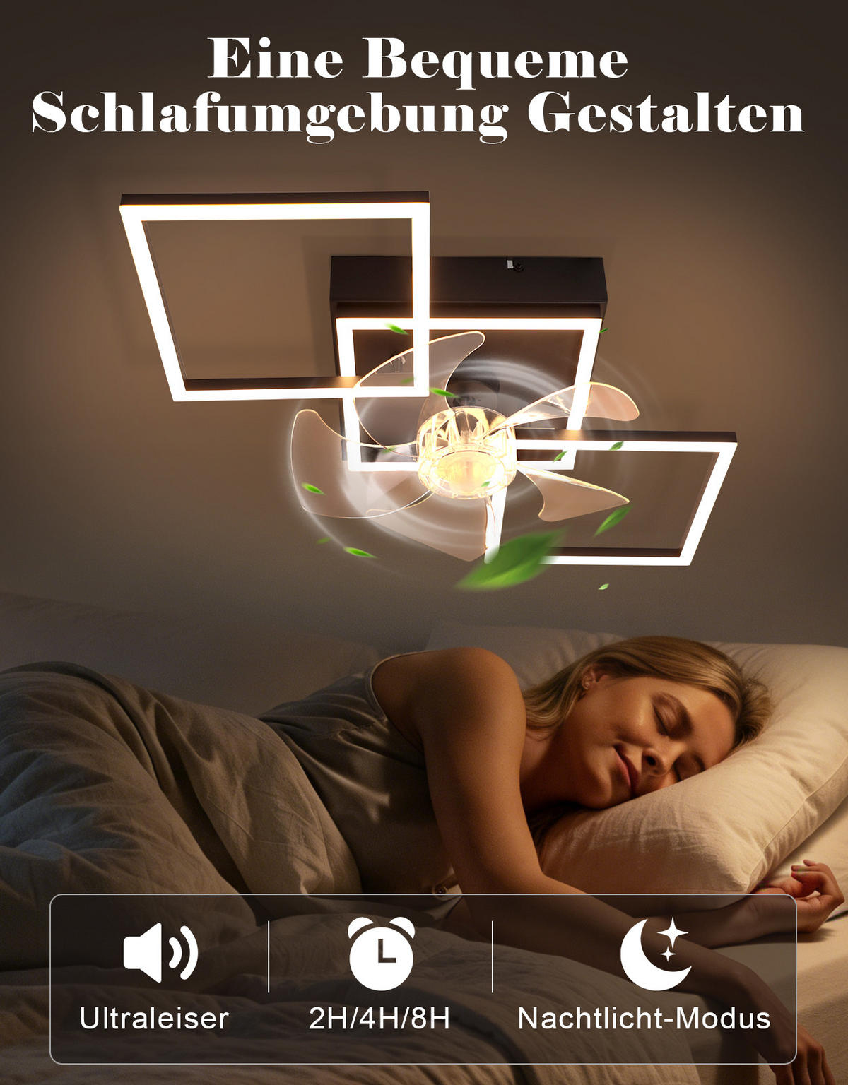 LED DECKENVENTILATOR Telven 68/31/14 cm - Schwarz, Kunststoff/Metall (68/31/14cm) - ZMH