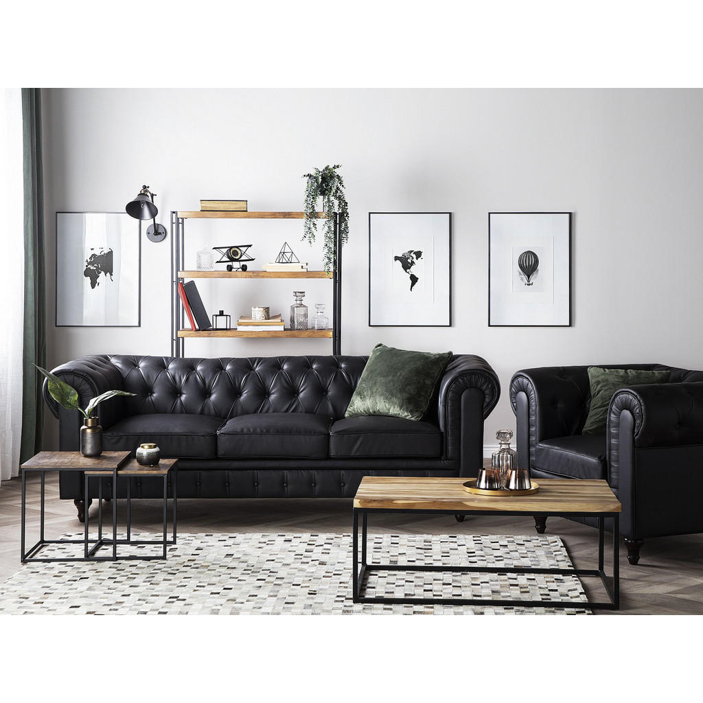Thumbnail - Beliani 3-Sitzer-Sofa, Schwarz, Kunststoff, 222x78x85 cm, Wohnzimmer, Sofas & Couches, Sofas, 3-Sitzer Sofas