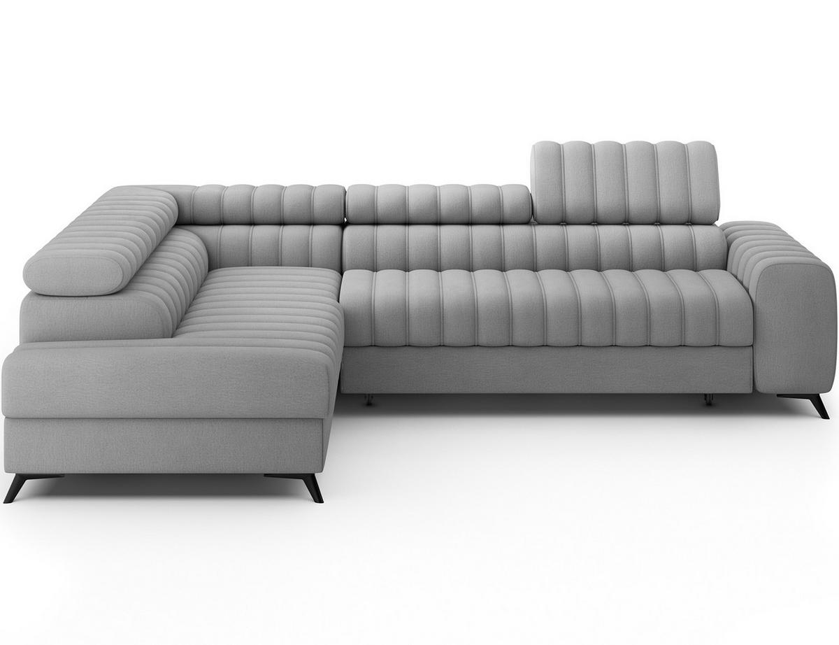 KANEDO Ecksofa mit Schlaffunktion und Bettkasten – Modernes Designsofa, verstellbare Kopfstützen, Metallfüße - Grau, Kunststoff (269/86cm) - Wohnideebilder