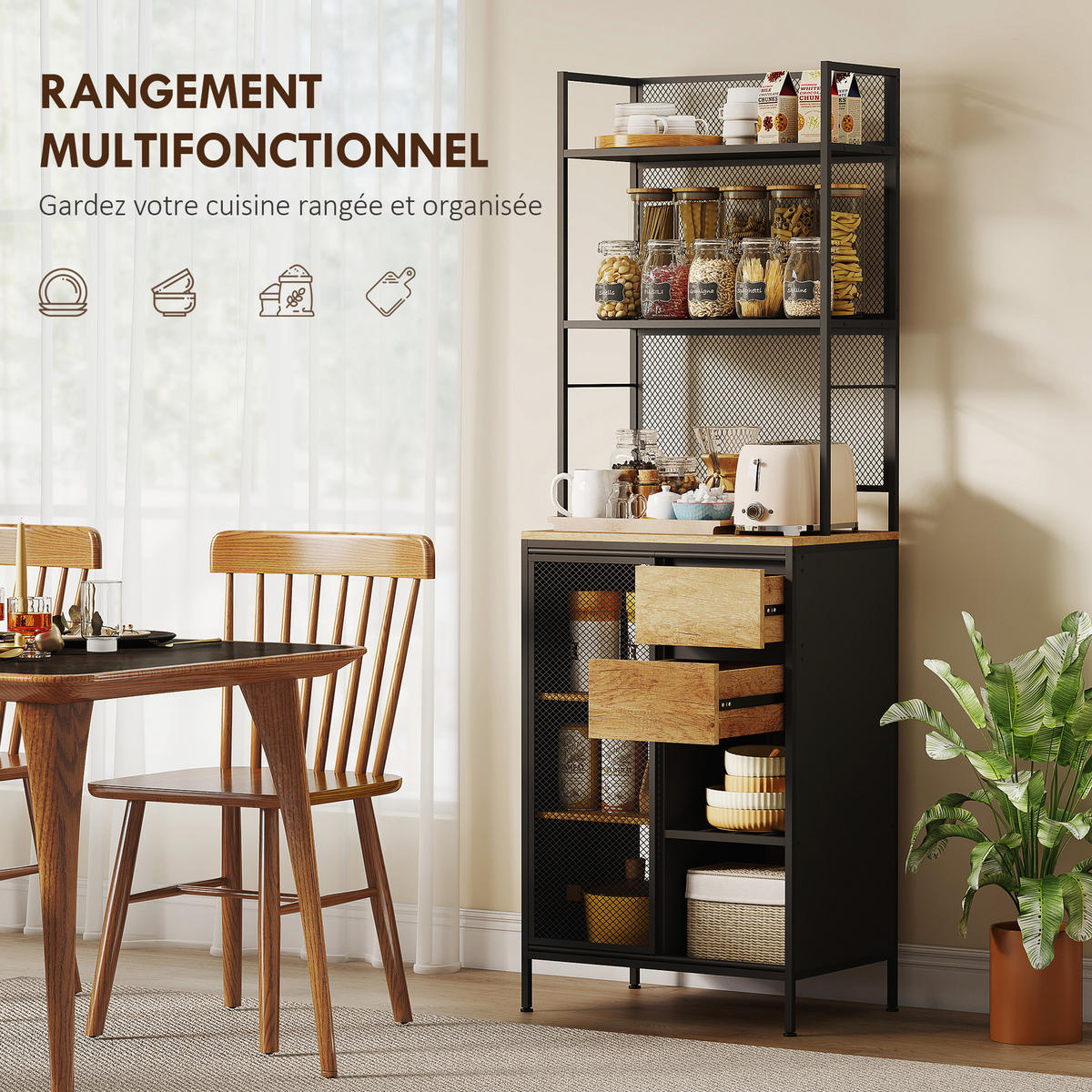 BUFFET DE-11219 Schiebetür mit Schublade & offenen Fächern Naturholz - Naturfarben, Holzwerkstoff (40/180/60cm) - ComfortXL