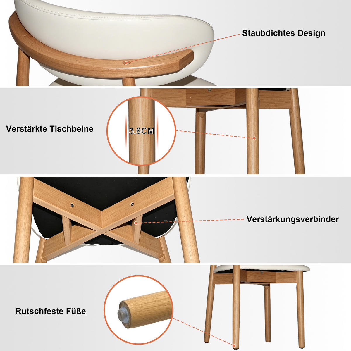 STUHL-SET DE-36244 2 Stück mit Holzbeinen Natur - Naturfarben, Holz (57/45/78cm) - ComfortXL