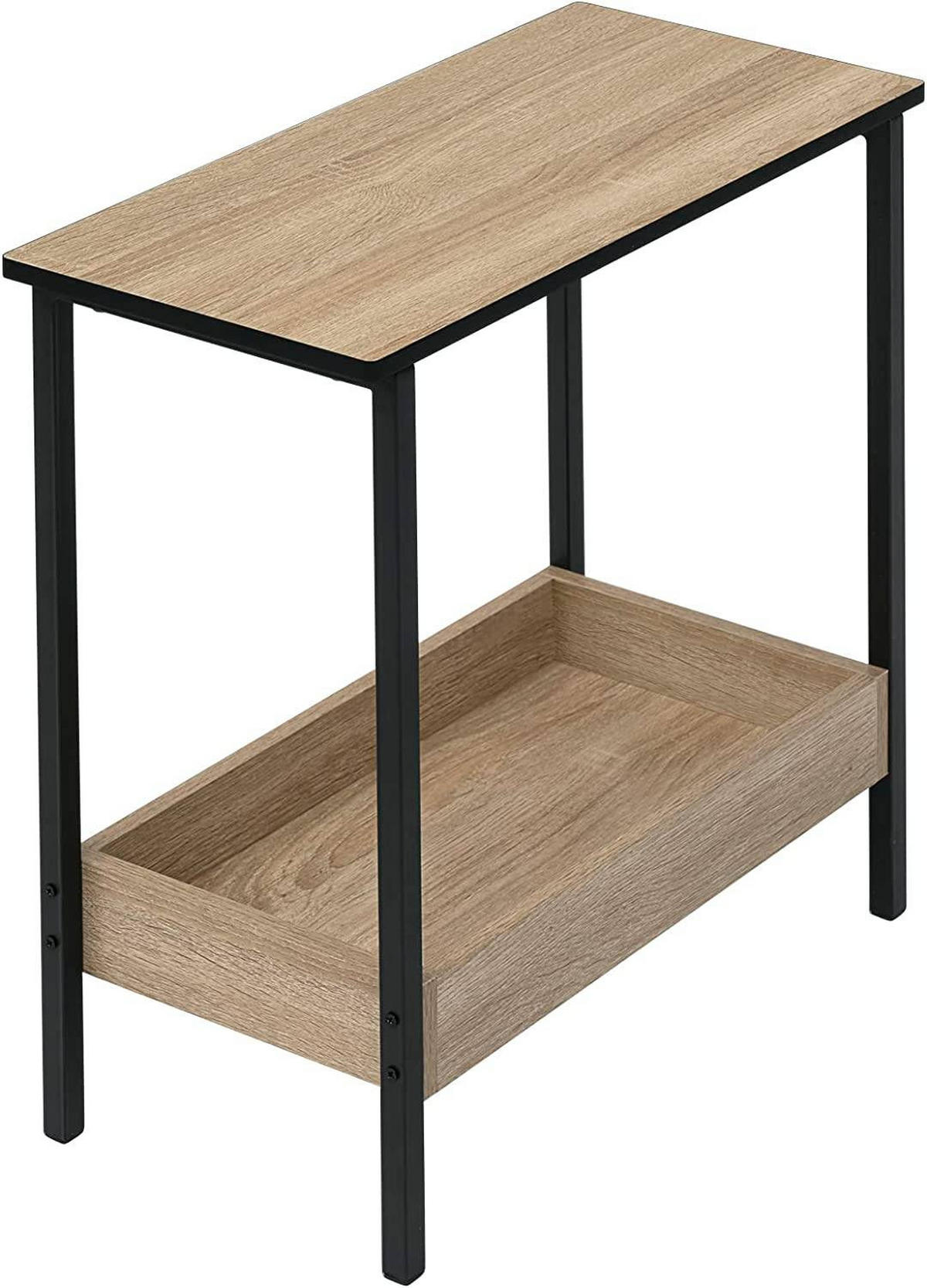 BEISTELLTISCH mit Ablage, Helle Eiche + Schwarz - Eichefarben/Schwarz, Holzwerkstoff/Metall (25/50/55cm) - Woltu