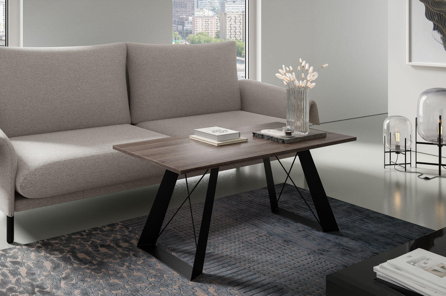 COUCHTISCH Satis Sherman Eiche Anthrazit / Schwarz 110 / 60 / 50cm - Anthrazit/Schwarz, Holz/Holzwerkstoff (60/110/50cm) - Feldmann-Wohnen