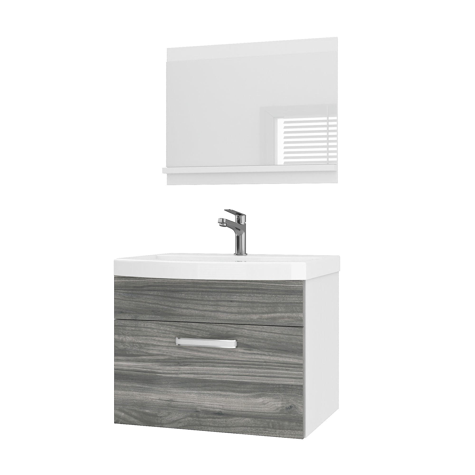 BADMÖBEL Badezimmer SET PRI M1, Glamour Holz Matt, 60 cm - Silberfarben, Holz (38.7/51/60cm) - B BELINI GROUP