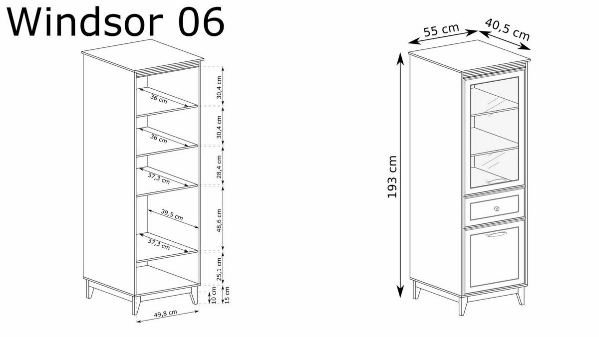 VITRINESCHRANK WINDSOR W-6 - Kaschmir, Holzwerkstoff (55/193/41cm) - Meblini