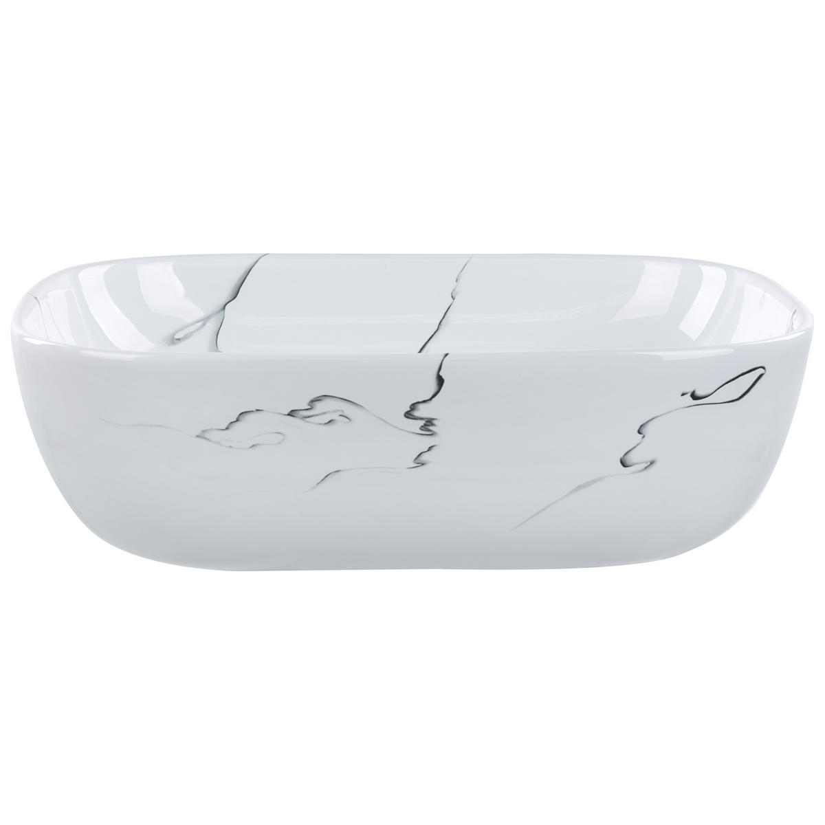 UMYVADLO NA DESKU Bílé Mramor 47/34 cm Keramika Hopi - bílá, keramika (47/14/34cm) - Beliani