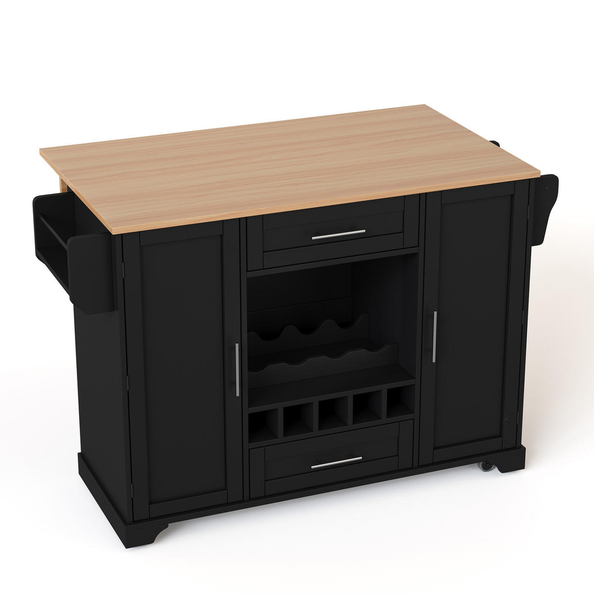 KÜCHENWAGEN mit ausklappbarer Arbeitsplatte 138 x 45/70 x 92 cm Schwarz/Natur - Schwarz, Holz (70/92/138cm) - Beauniv