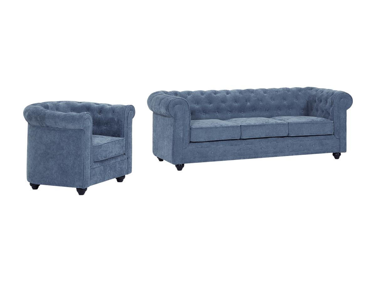 SOFA 3-Sitzer & Sessel - Stoff - Blau - CHESTERFIELD - Blau, Textil (88/72/205cm) - Vente-Unique