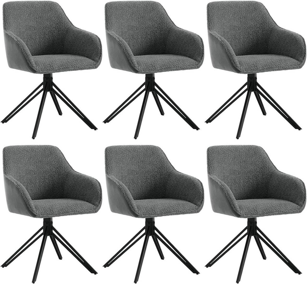 ESSZIMMERSTUHL 6er Set, drehbar, Bouclé, Cord, Dunkelgrau - Dunkelgrau/Schwarz, Textil/Metall (58/82/53.5cm) - Woltu