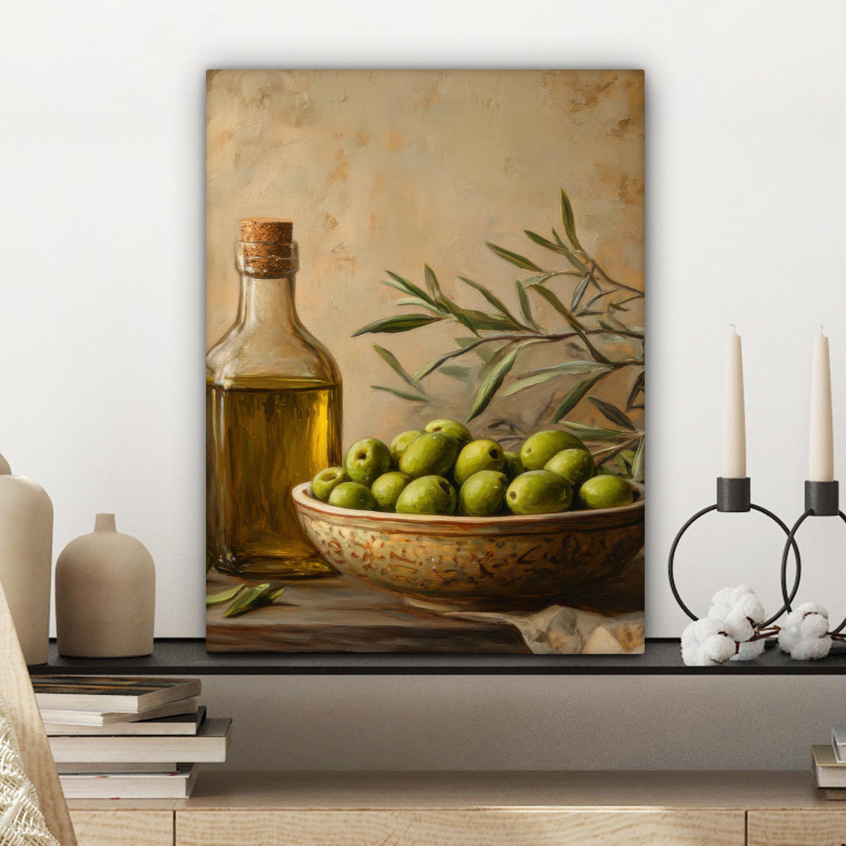 LEINWANDBILD Oliven - Stilleben - Vintage Room Decor 30x40 cm - Olivgrün, Textil (30/40cm) - MuchoWow