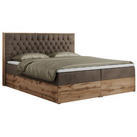 BOXBETT AMORE 180/200 Braun Velvet - H3 - Braun, Holz/Textil (180/200cm) - MKS