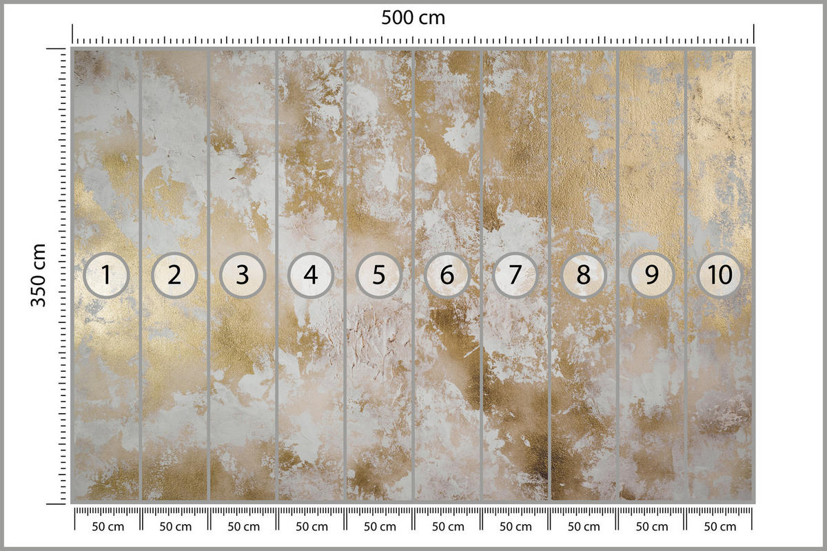 FOTOTAPETE für Wohnzimmer Modern Beton Gold Ornamente 500x350 - Beige/Braun, Papier (500/350cm) - Muralo