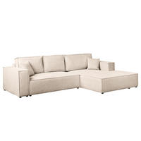 ECKSOFA mit Schlaffunktion - Longchair - Beige/Schwarz, Kunststoff/Textil (294/185cm) - home24