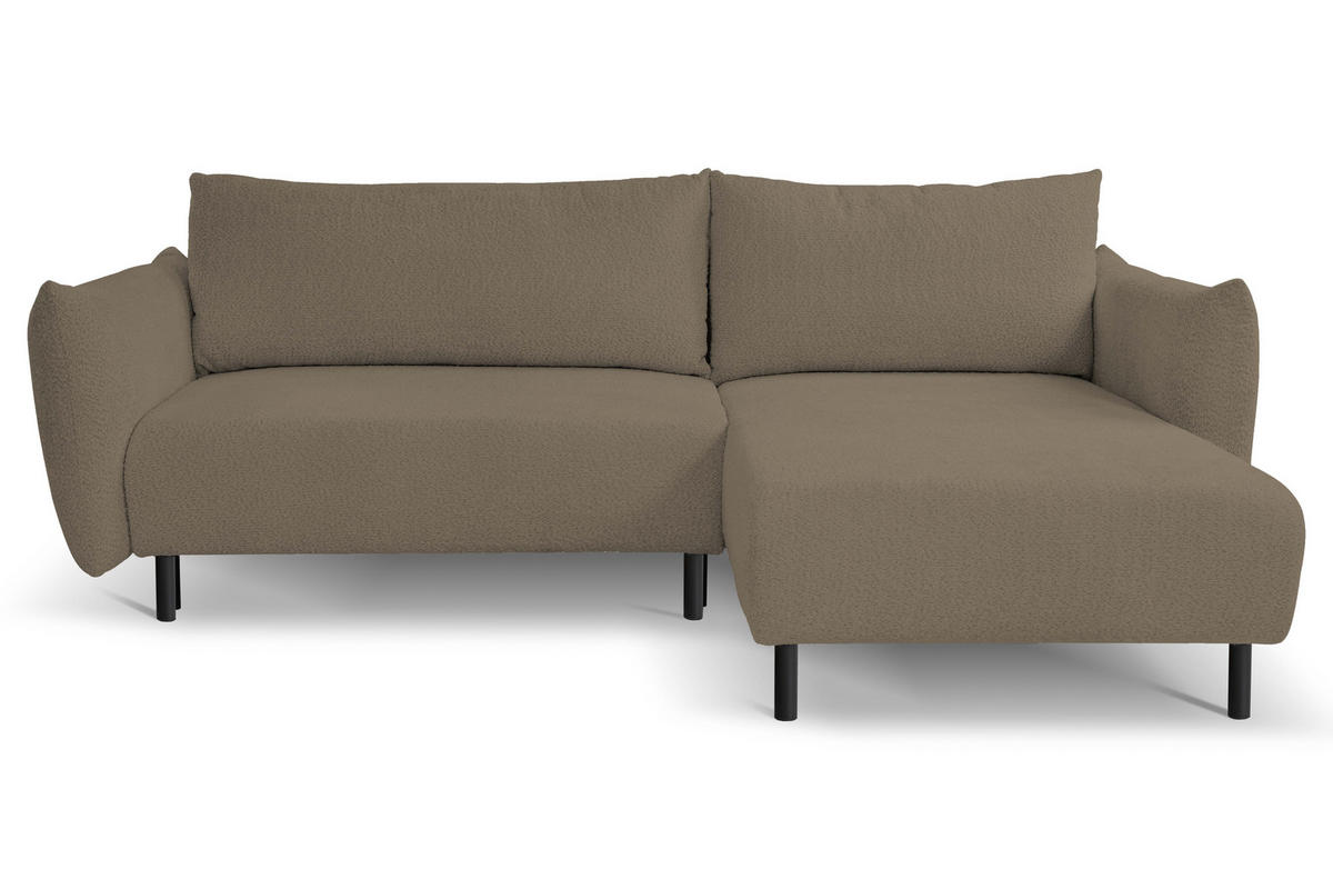 ECKSOFA ADEL mit Schlaffunktion und Bettkasten, L-förm, Metallbeine, verstellbar lose Rückenkissen, freistehend, RECHTS, 257x171x90 cm, Light brown - Hellbraun, Holz/Textil (257/171cm) - DomoHome