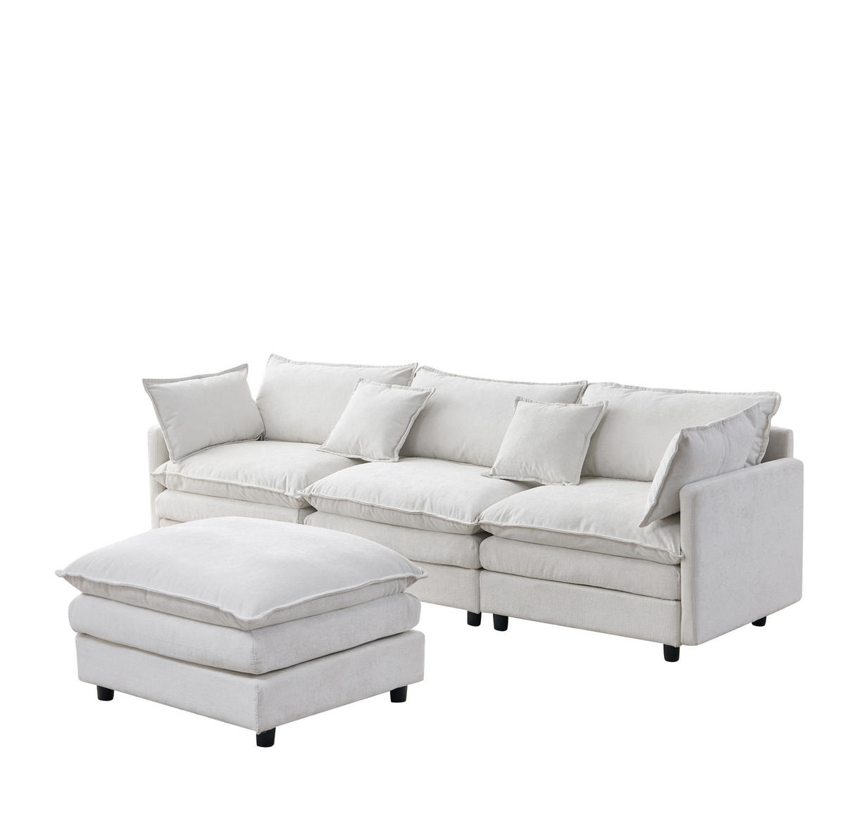 ECKSOFA 272/131/85 cm aus Chenille mit modularem Hocker Beige - Beige, Textil (154/267cm) - Modenvie