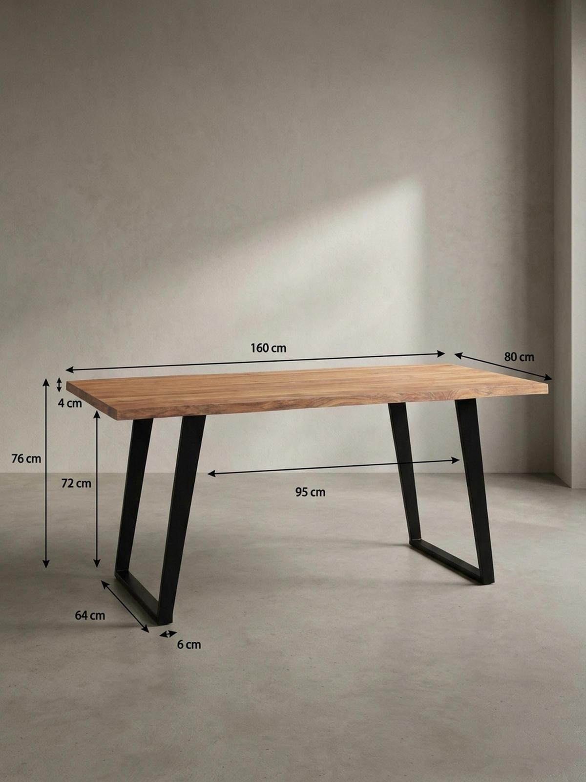 ESSTISCH Massivholz Baumkante Metall U-Gestell Handgefertigt ATOLL, Goldbraun-Schwarz 160x80x76 cm - Schwarz/Braun, Holz/Metall (80/160/76cm) - KADIMA DESIGN
