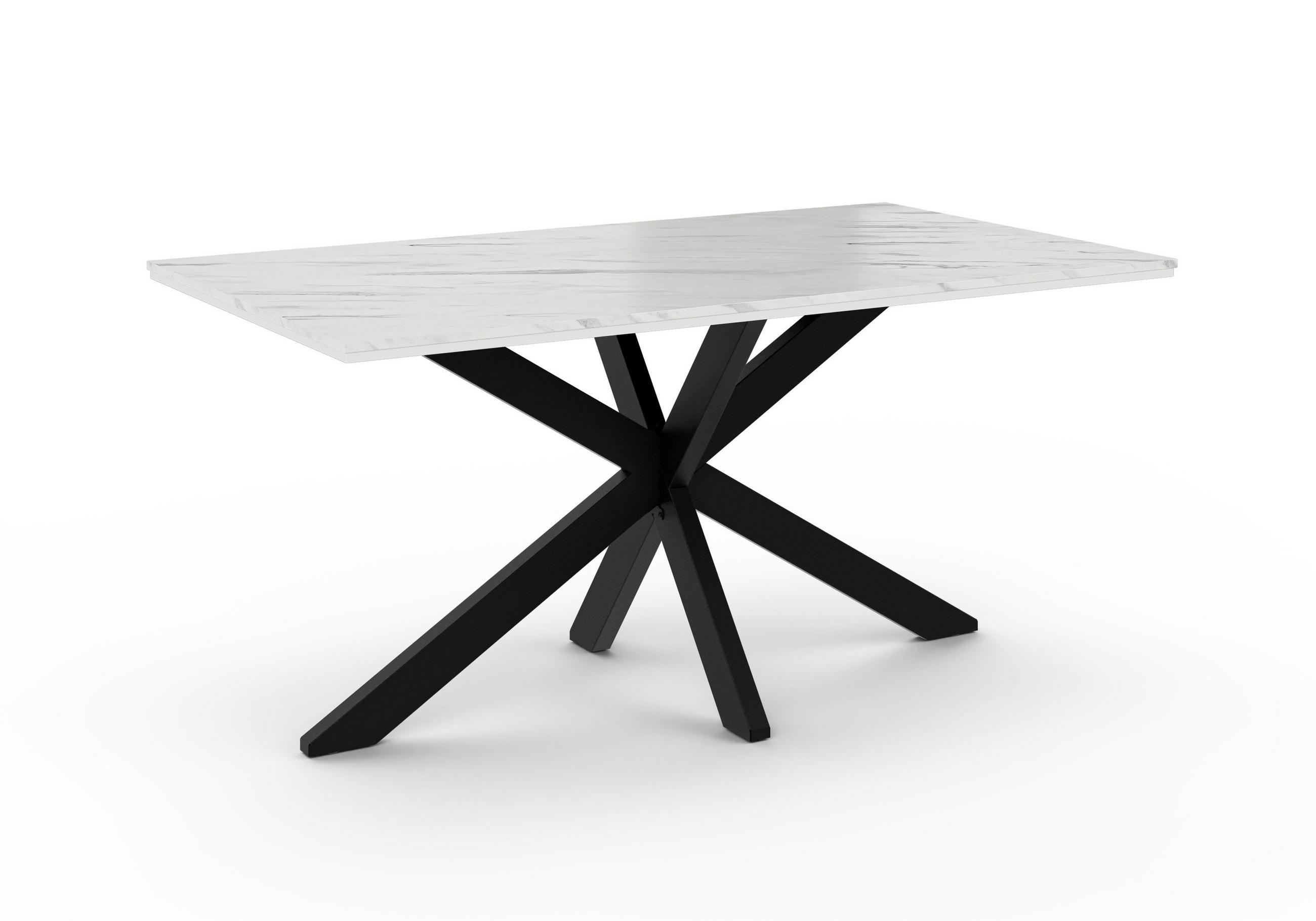ESSTISCH 160 cm in Weißen Marmor-Optik - Weiß Hochglanz, Metall (90/160/77cm) - Home Collective