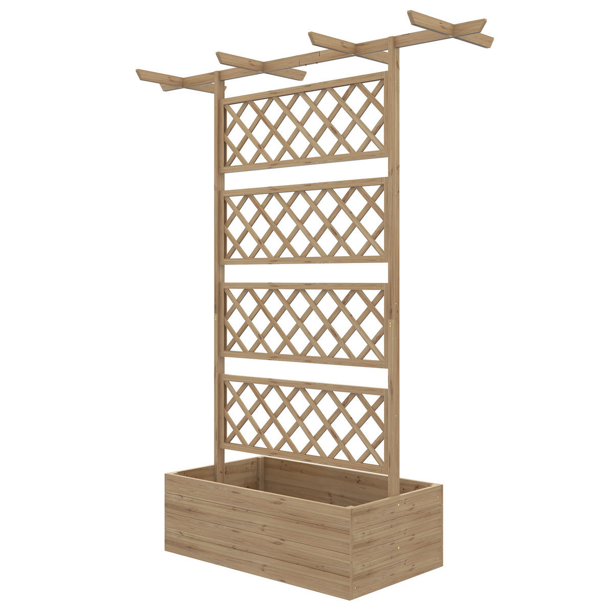 HOCHBEET DE-12141 mit Rankgitter und Dach 160/55/183 cm Natur - Naturfarben, Holz (160/183/55cm) - ComfortXL