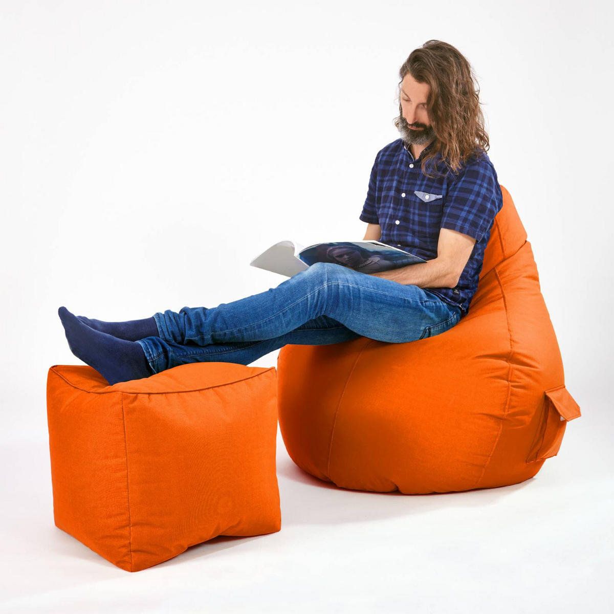 SITZSACK-HOCKER Pouf "Cube" 40x40x40cm - Orange, Textil (40/40/40cm) - Green Bean