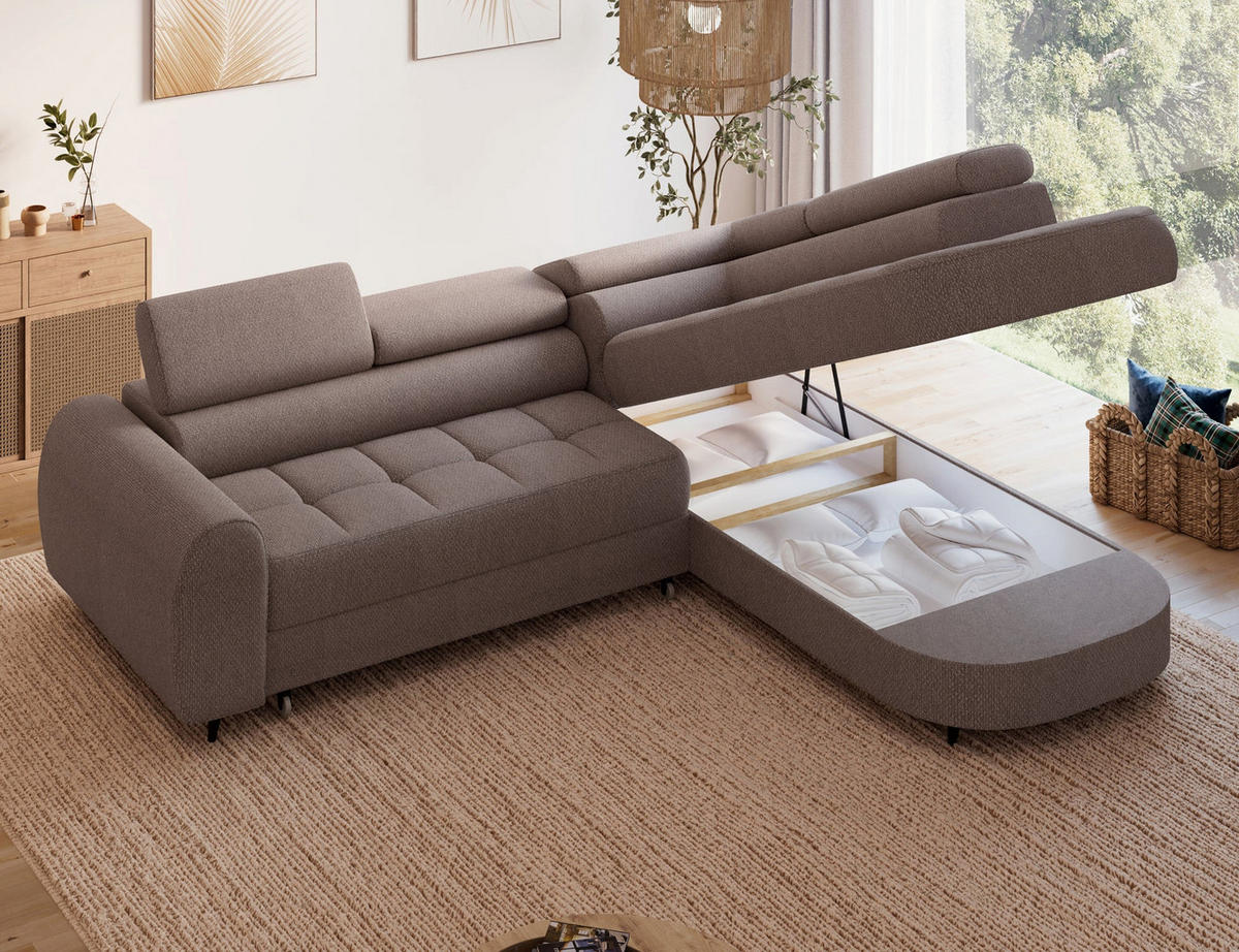 ECKSOFA Vesteria mit Schlaffunktion und Bettkasten – Modernes Design, verstellbare Kopfstützen und hoher Sitzkomfort - Braun, Kunststoff (279/72cm) - Wohnideebilder