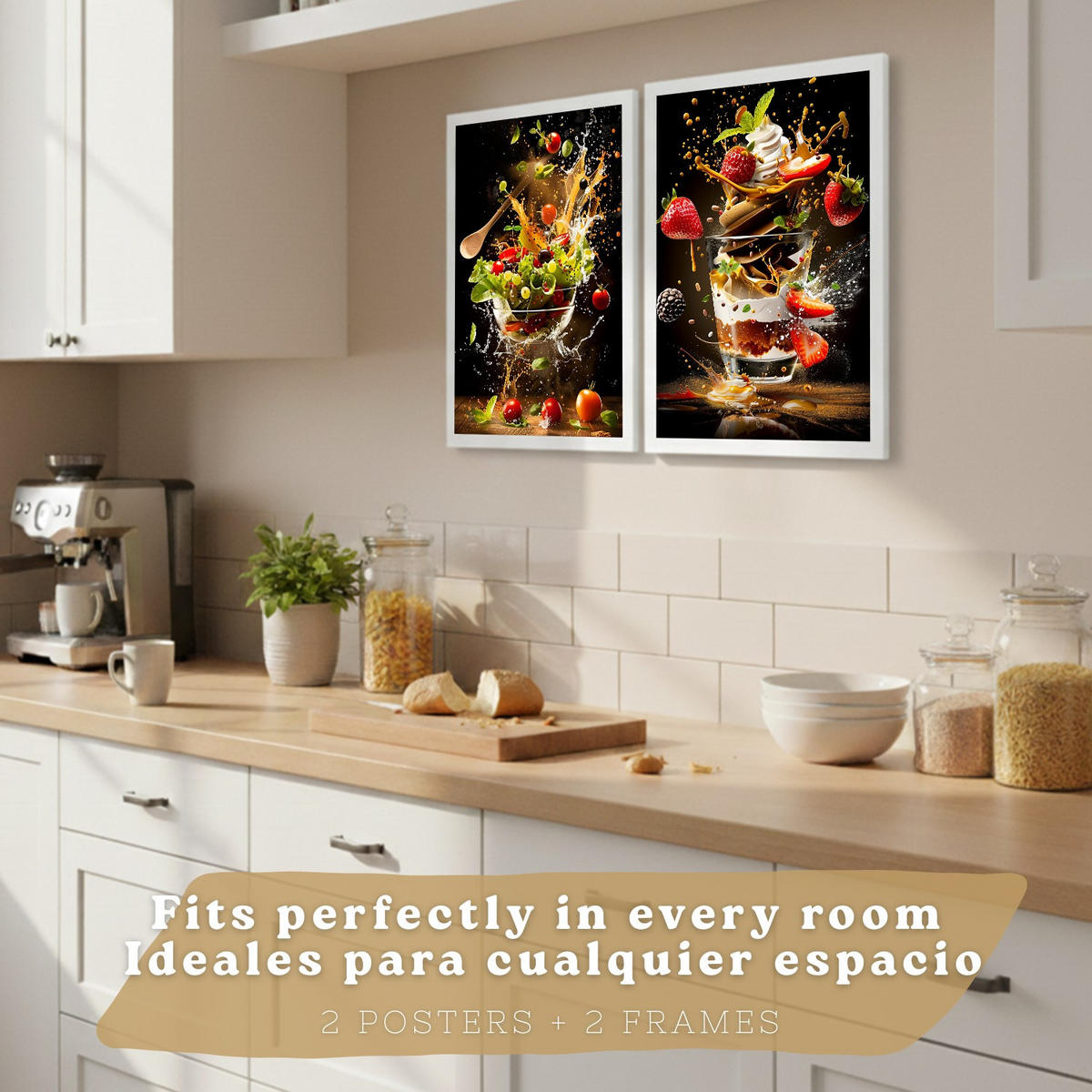 PLAKAT Sada 2 Jahody A4 Bílý rám - bílá, papír (29.7/1/21cm) - Nacnic