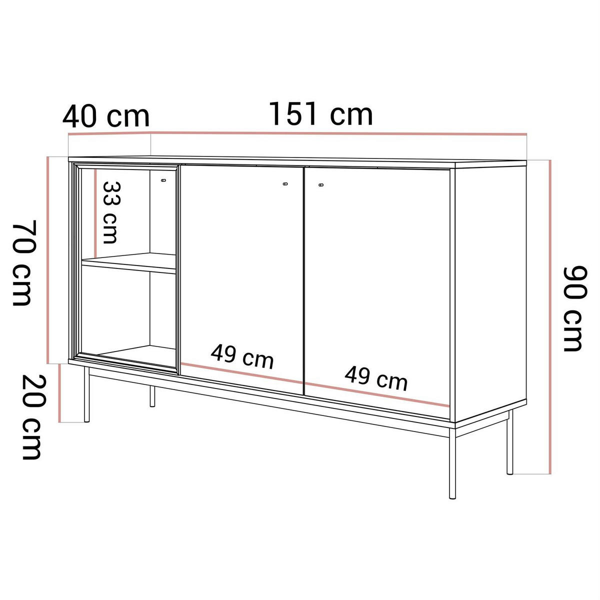 KOMMODE ISA 3D, dreitürig mit LED-Beleuchtung - Eichefarben, Holzwerkstoff (151/90/40cm) - Lookway