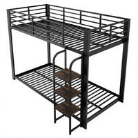 ETAGENBETT 90/200 cm aus Metall mit Holzstufen-Regal, DE-41951, in Schwarz - Schwarz, Metall (90/200cm) - ComfortXL