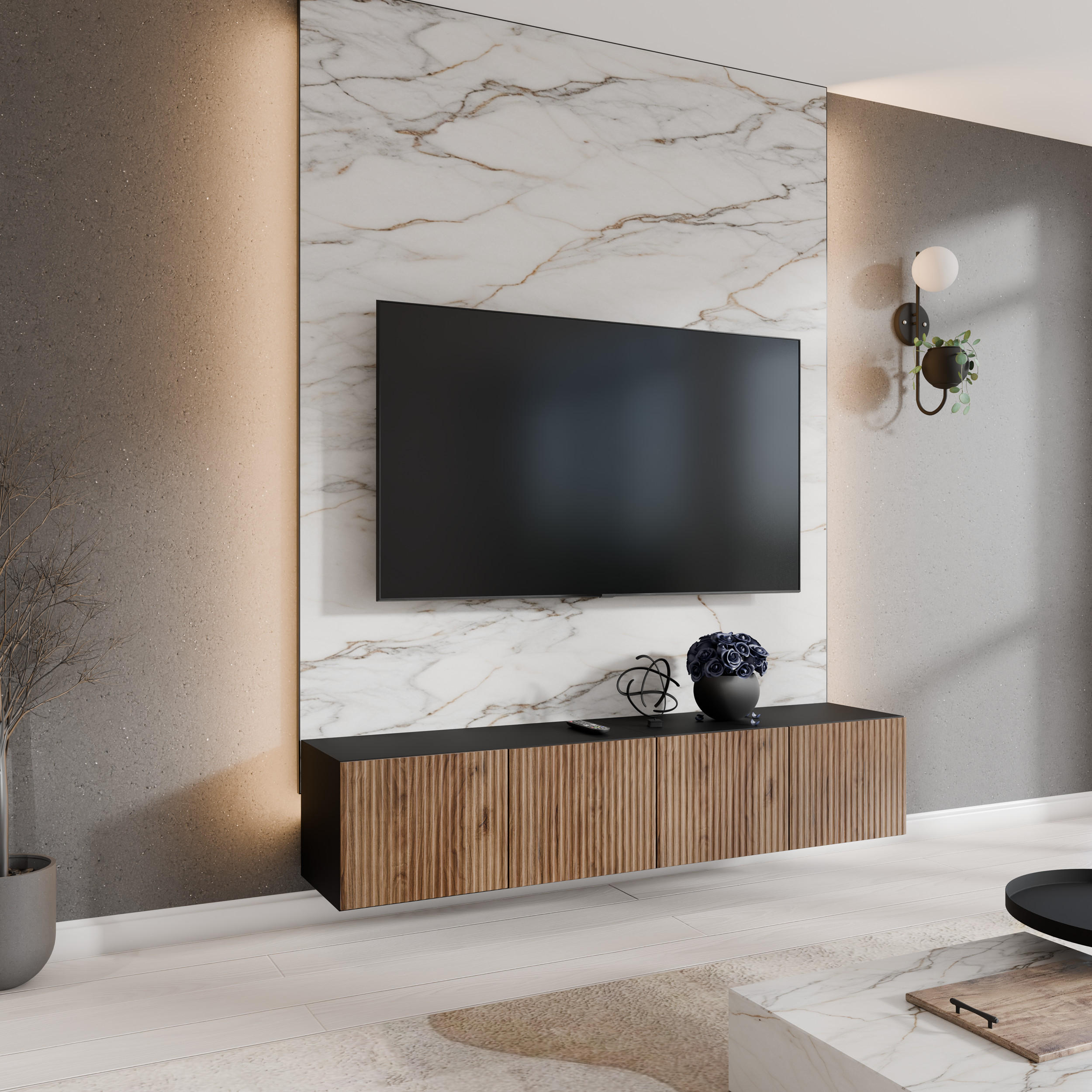 TV-SCHRANK NOE - Wildeiche/Schwarz, Holzwerkstoff (200/41/40cm) - Meblini