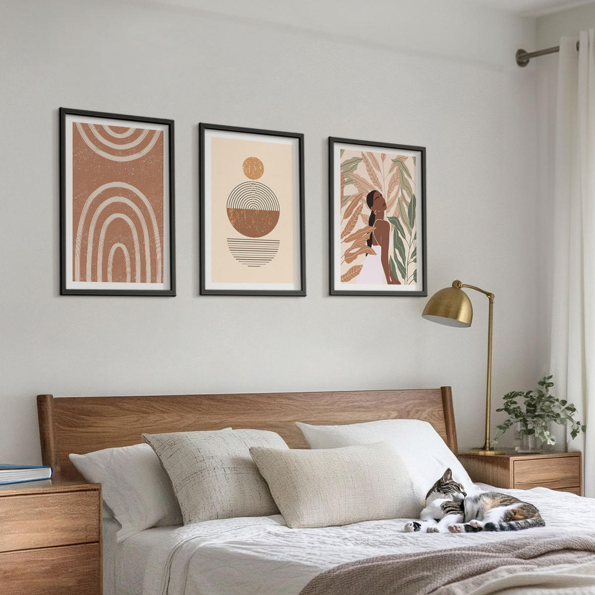 WANDBILDER 3er-Set - 40x60 cm Schwarzer Rahmen - Stilvolle Pflanzenmuster und Geometrie - Schwarz, Kunststoff (40/60cm) - ArtPrintCave