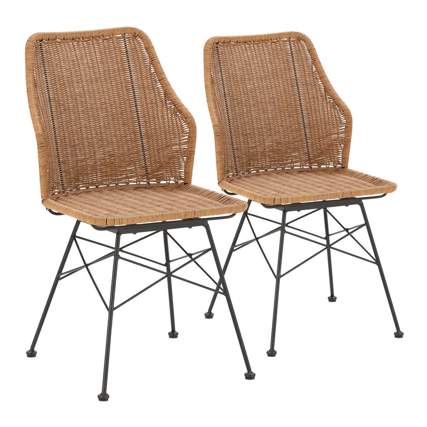 STUHL-SET 2 Paola, Ratan/Schwarz - Schwarz, Kunststoff/Metall (45/90/61cm) - VS Venta-stock