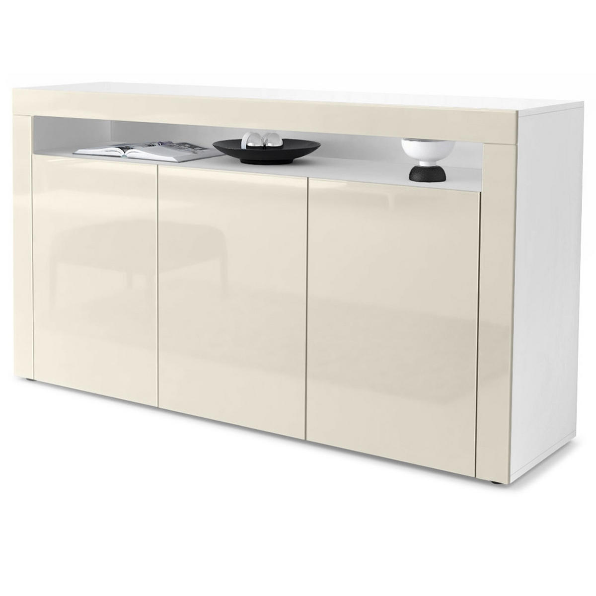 SIDEBOARD Valencia Creme Hochglanz / Creme Hochglanz - Creme, Holzwerkstoff (155/92/40cm) - Vladon