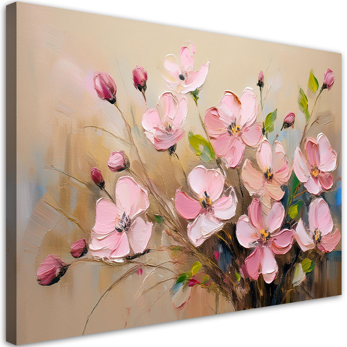 WANDBILD puderrosa blumen bemalte pflanzen - Pink, Textil (60/40cm) - Feeby