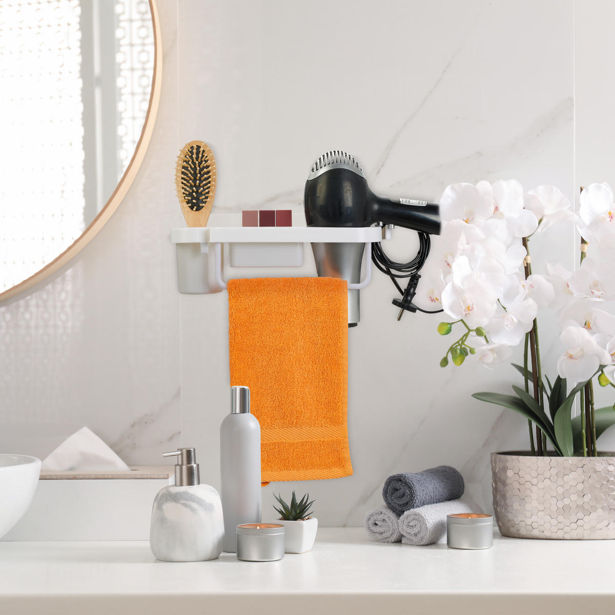 FÖHN-HALTERUNG - Hellblau, Kunststoff (30/9/10.5cm) - Relaxdays