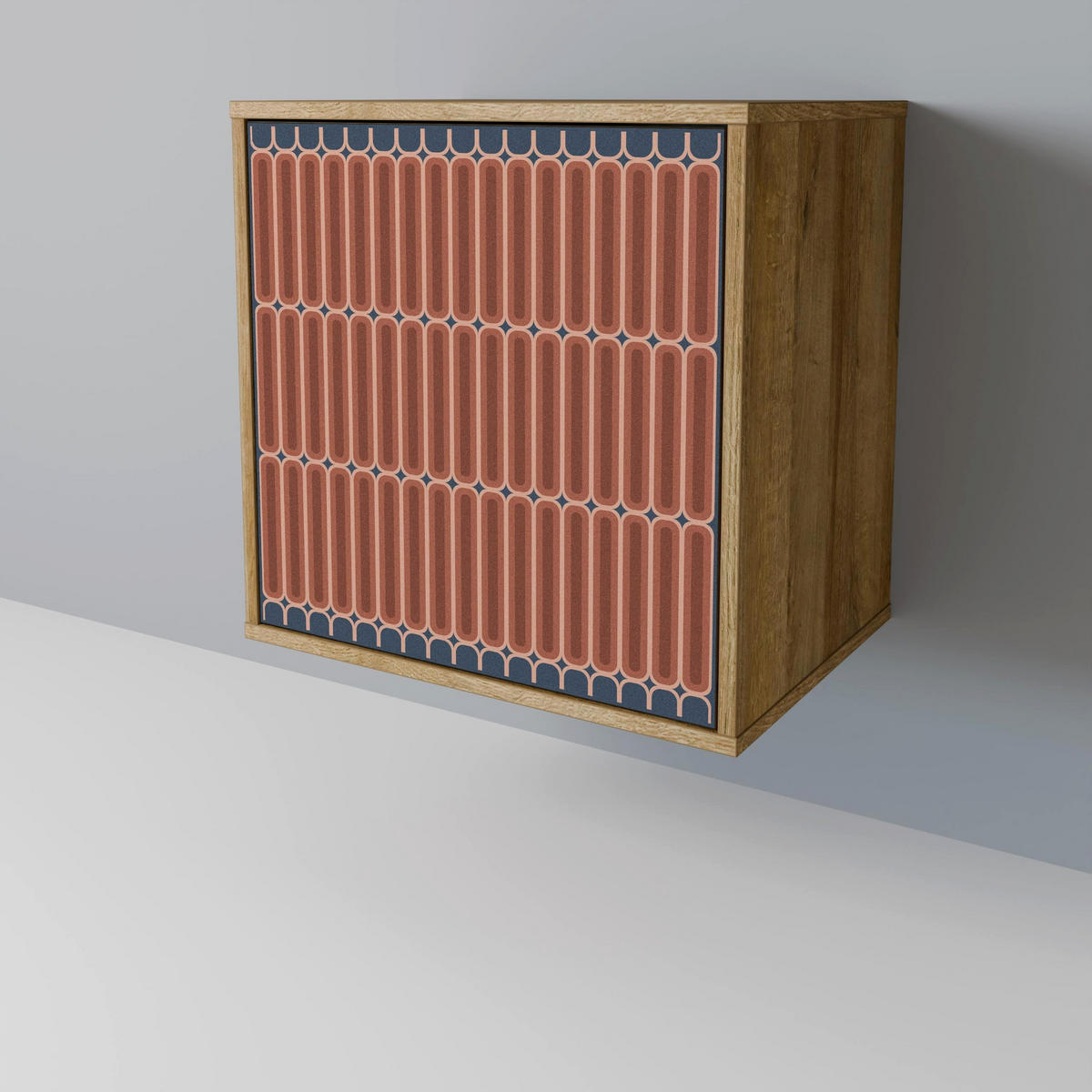 SIDEBOARD HYPNOTIC GATE, Eichefarben, 57,5x42x70,5 cm, Schwarze Metall-Sternfüße - Eichefarben/Multicolor, Holzwerkstoff/Metall (57.5/70.5/42cm) - SpaceRebels