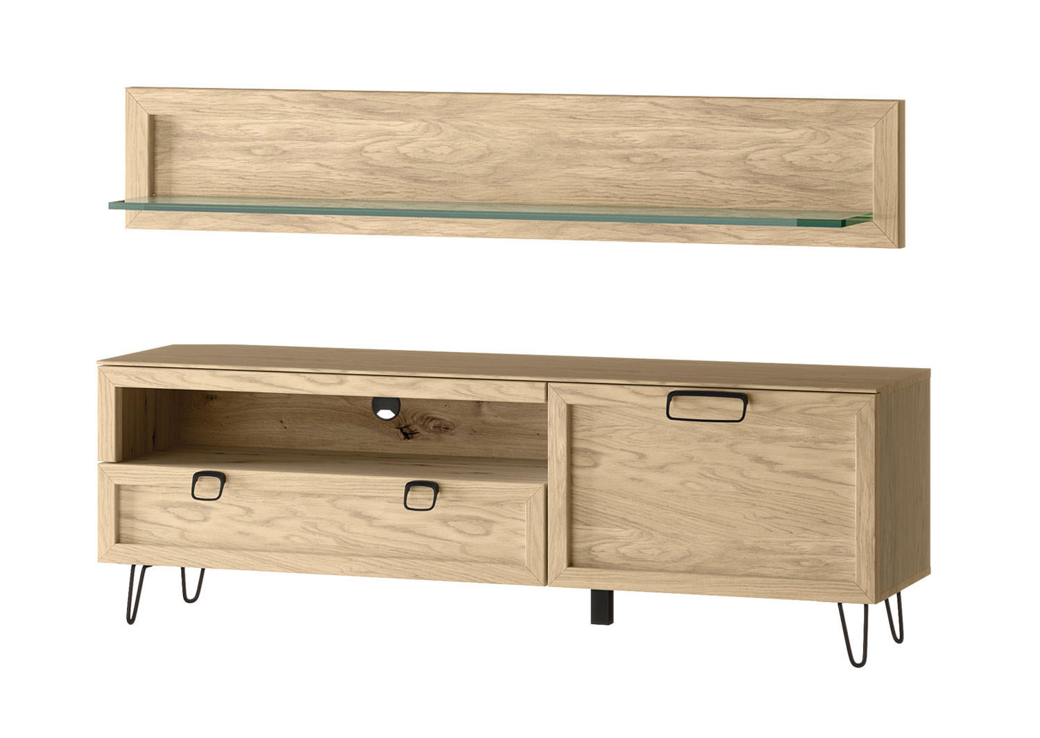 WOHNZIMMER-SET Limbo Eiche Artisan 2-teilig - Eiche Artisan/Braun, Holz/Metall (160/53/42cm) - Feldmann-Wohnen