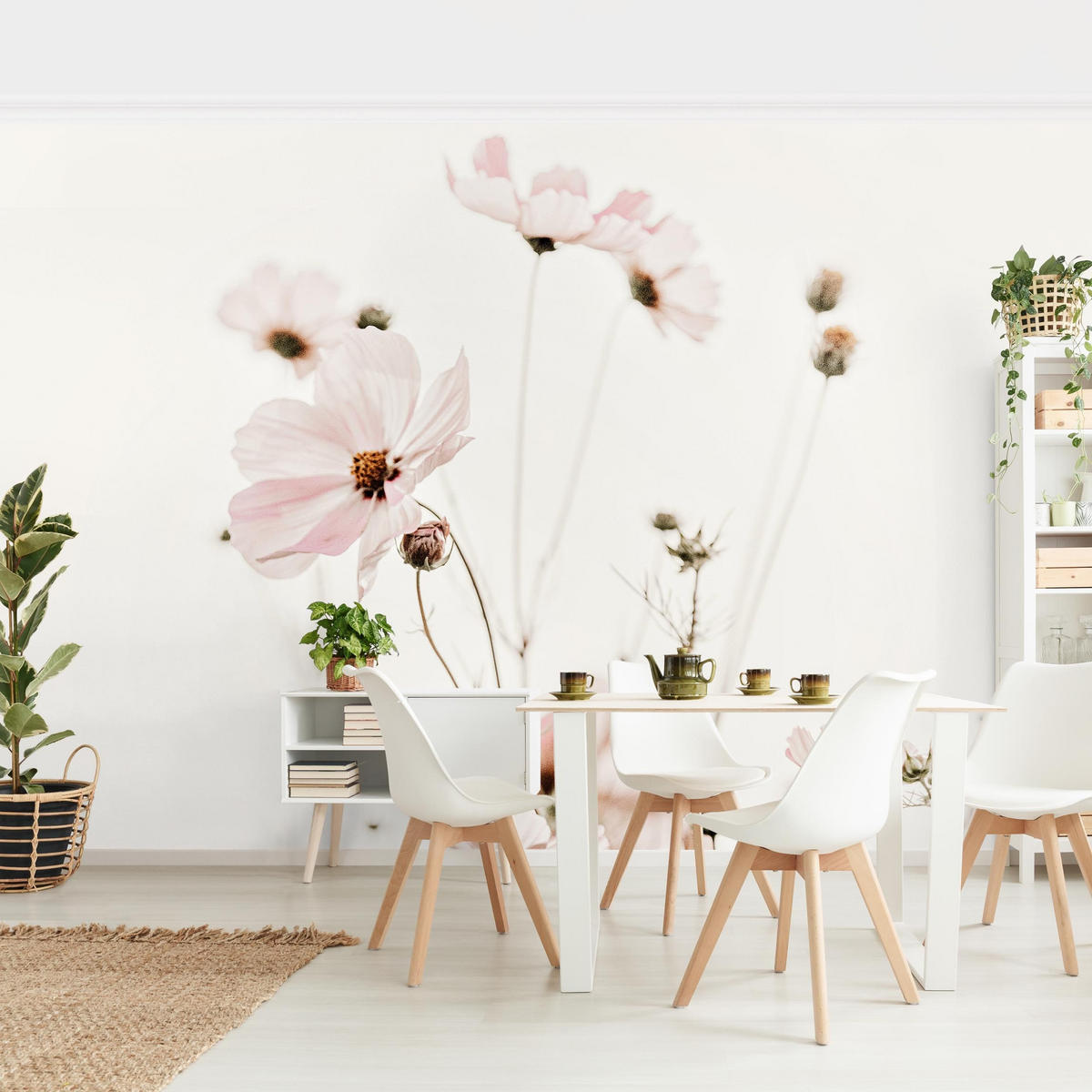 FOTOTAPETE Cosmea in zarten Cremetönen 288/190 cm - Eichefarben, Papier (288/190cm) - Bilderwelten