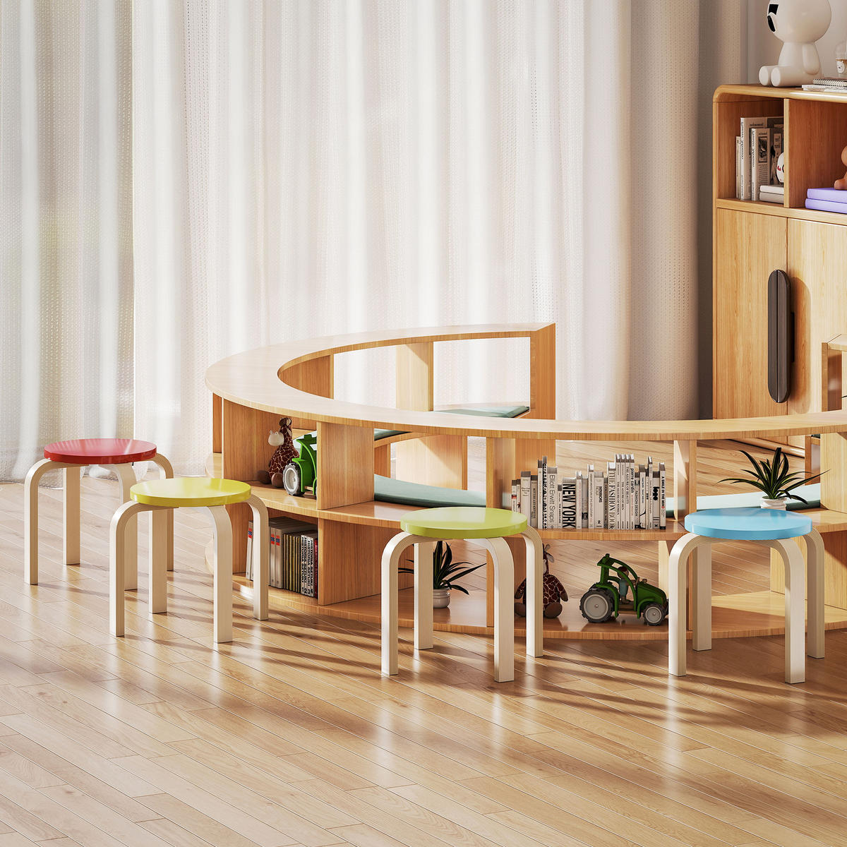 HOCKER 4er Set Holzwerkstoff Mehrfarbig - Multicolor, Holzwerkstoff (36/30/36cm) - HOMCOM