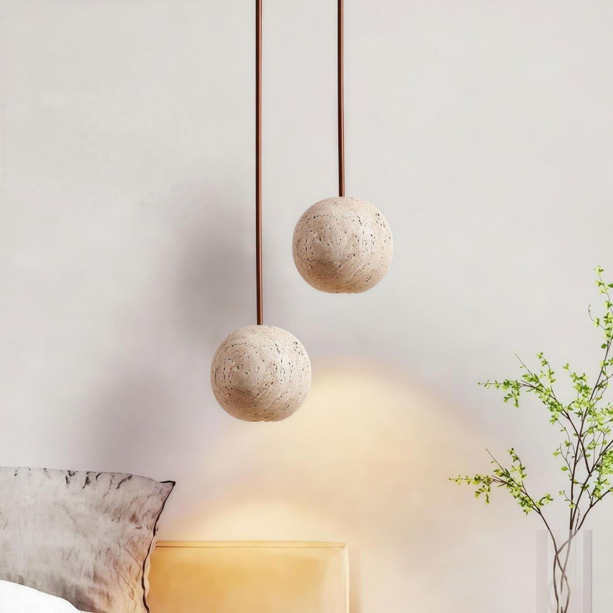 PENDELLEUCHTE Nordstil Beige Steinkugel Kücheninsel 10cm - Gelb, Stein (11/12/11cm) - Weltevree