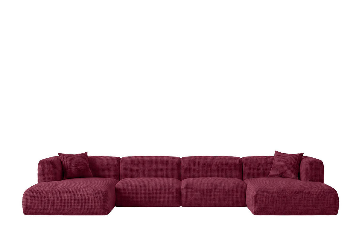 ECKSOFA U-Form, Chenille-Stoff Cremona, Rotwein, GRETA - Weinrot, Holz (408/70/179cm) - Kaiser Möbel