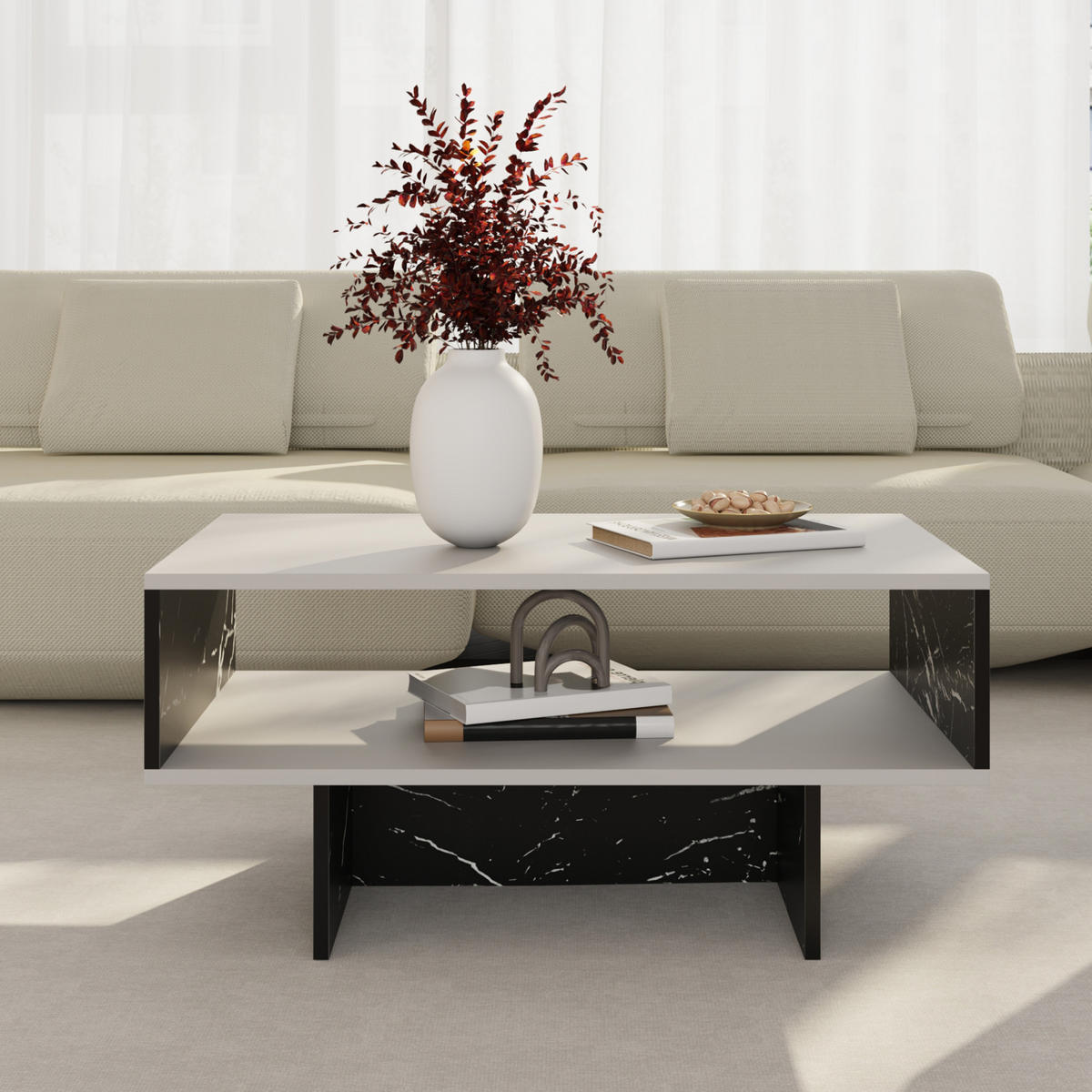 COUCHTISCH Mjölby 80/45/37 - Schwarz, Holzwerkstoff (45/80/37cm) - [en.casa]