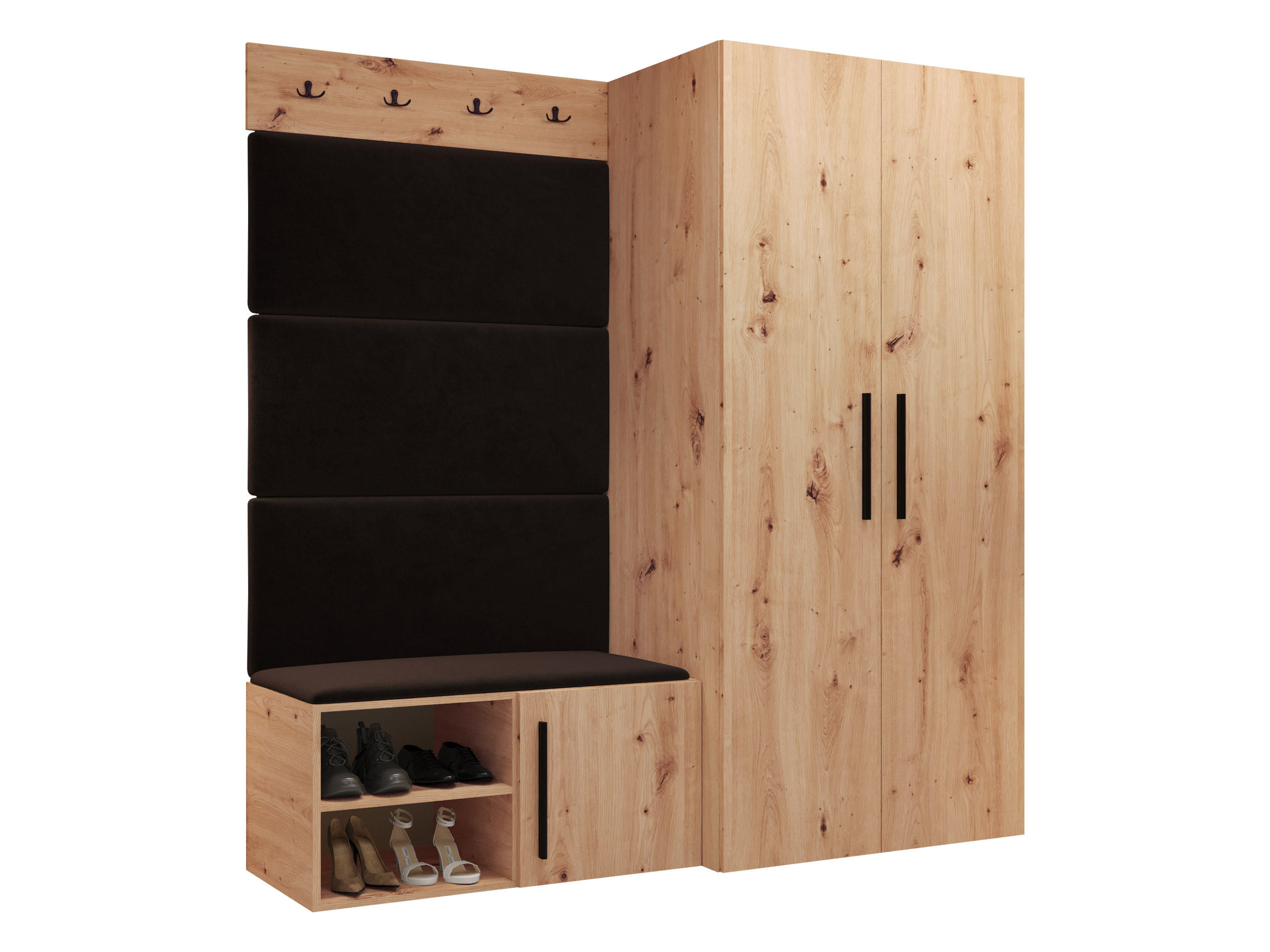 GARDEROBEN-SET Medi I - Schwarz/Braun, Holzwerkstoff/Kunststoff (80/191/50cm) - MIRJAN24