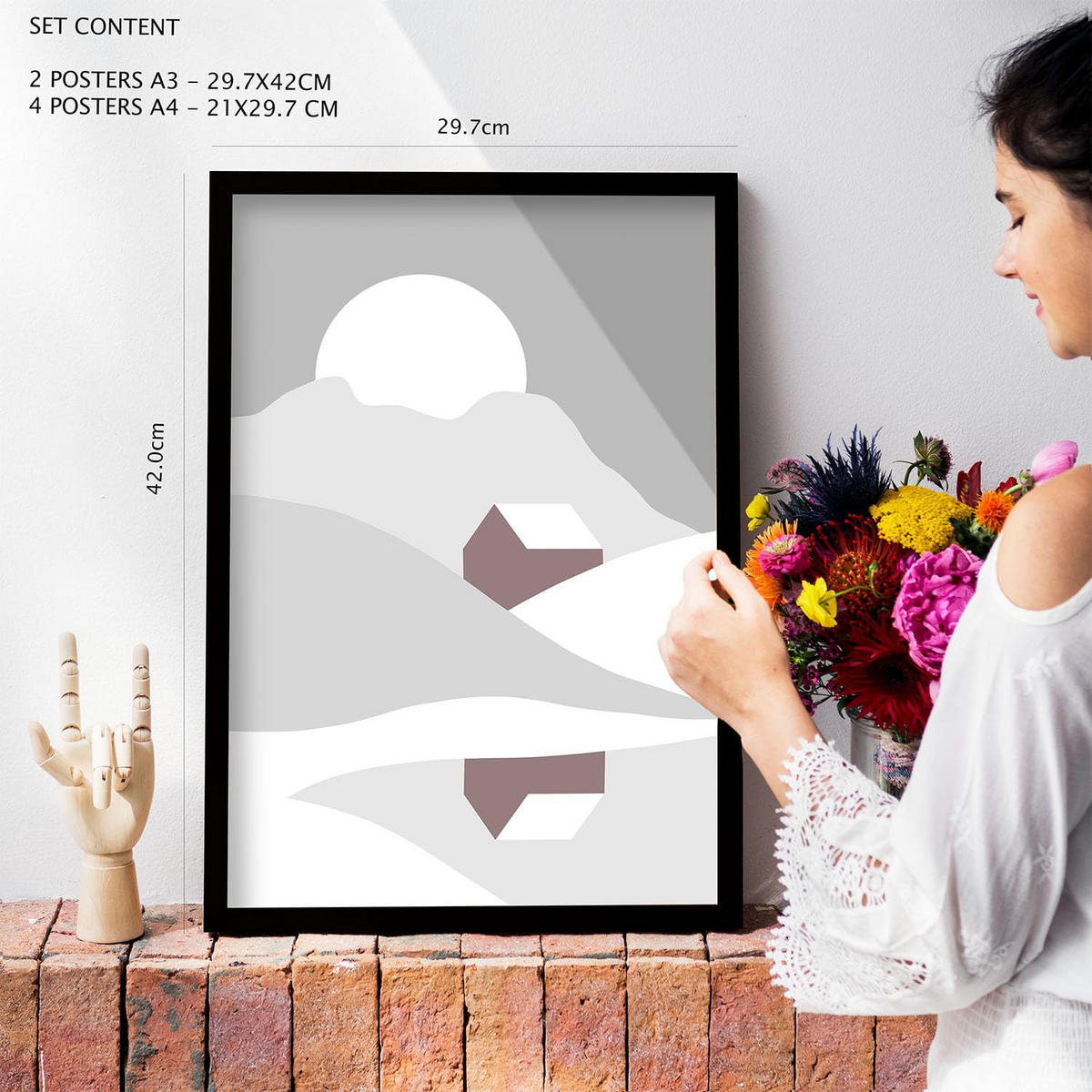 POSTER Set Mit 6 Naturtöne Landschaft Größe A3 & A4 Weißer Rahmen - Weiß, Papier (29.7/1cm) - Nacnic