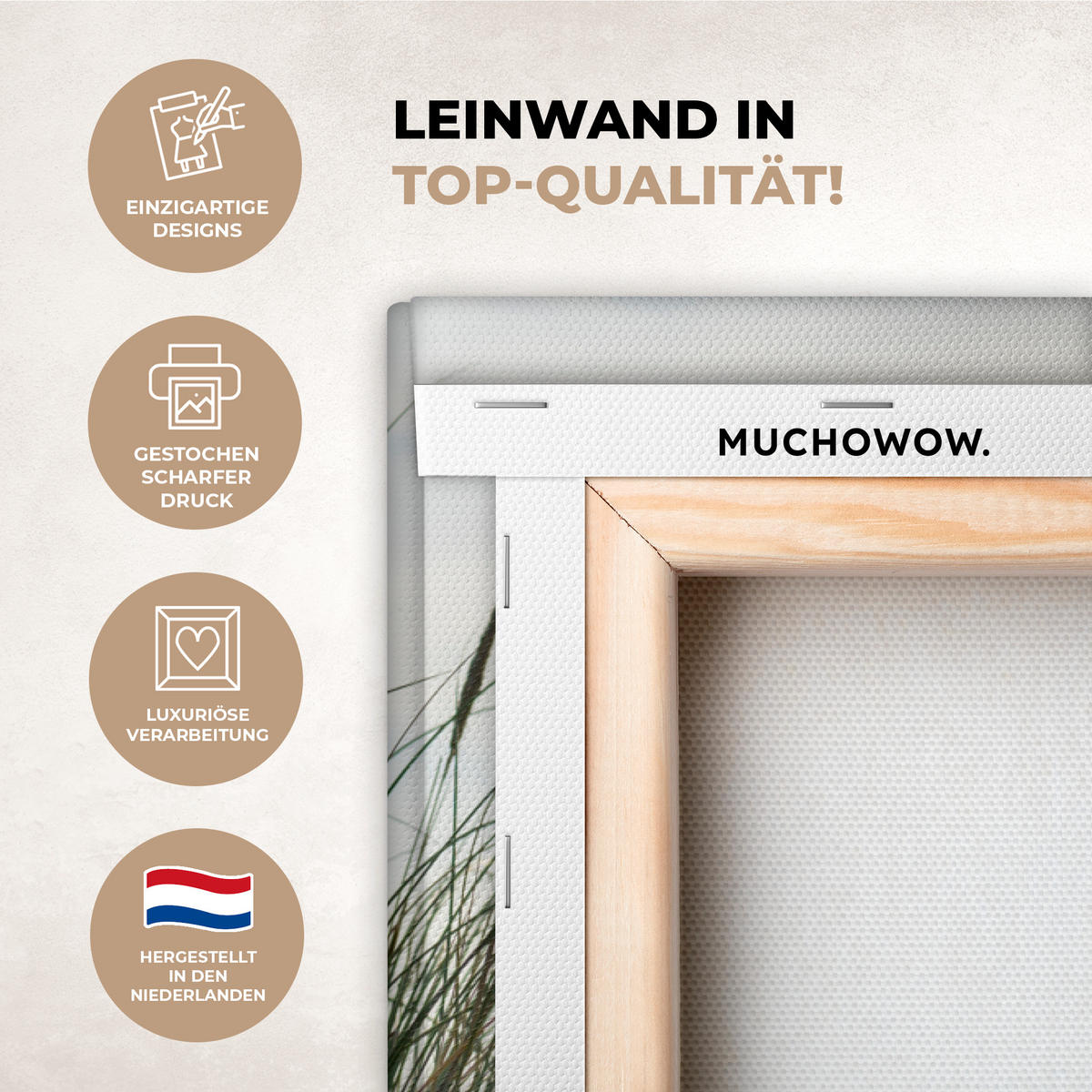 LEINWANDBILD Dünen mit Strandhafer in der Sonne des Nationalparks Schleswig-Holsteinisches Wattenmeer Wanddeko Schlafzimmer 60x90 cm - Creme, Textil (60/90cm) - MuchoWow
