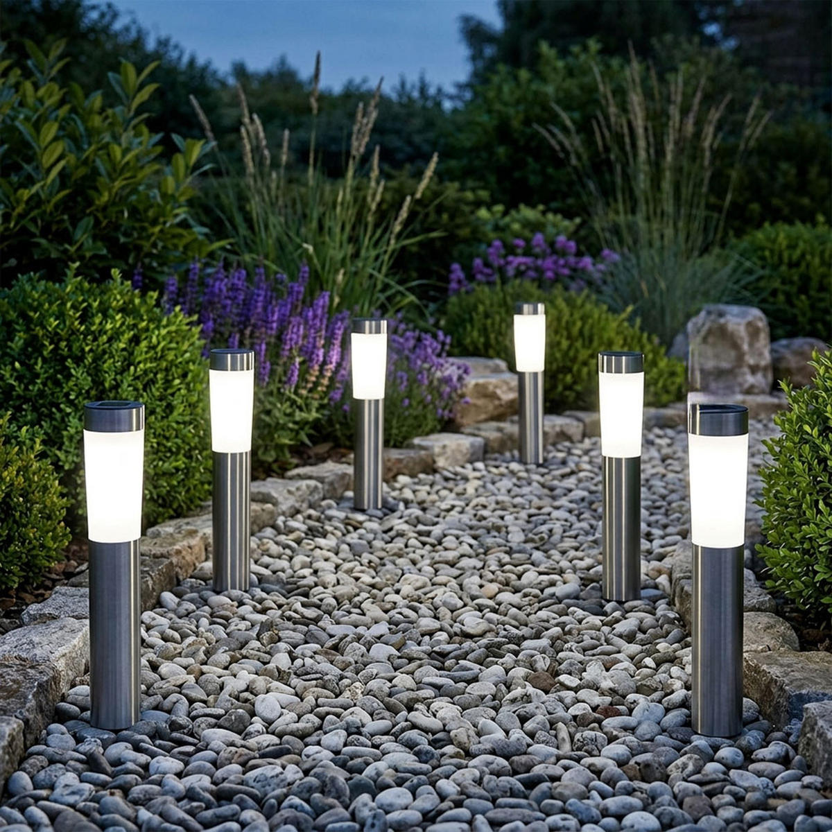 LED AUSSENLEUCHTE Edelstahl Silber 6er Set - Silberfarben, Metall (7.5/7.5/56cm) - Globo Lighting