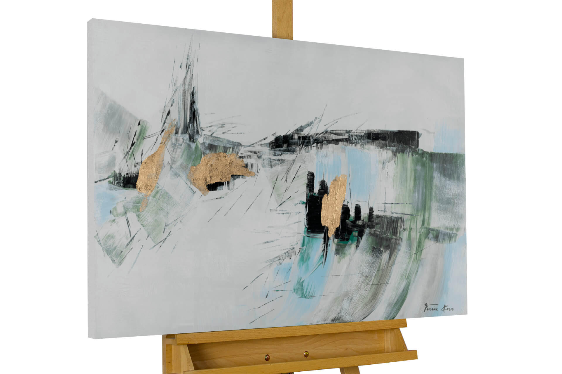 ACRYLBILD HANDGEMALT 100/75 cm - Grau/Grün, Holz/Textil (100/75cm) - KUNSTLOFT